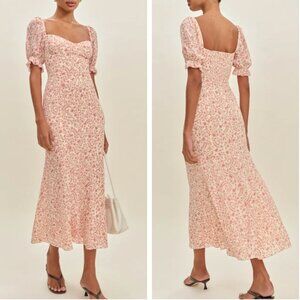 Reformation Gloria Midi Dress - Corinne Red Cream Floral French Cocktail Party
